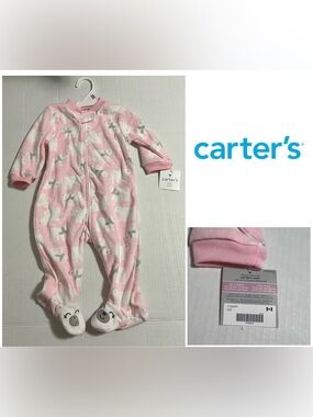 🆕CARTER’S - 9M - NWT - INFANT GIRLS PINK POLAR BEAR FLEECE SLEEPER